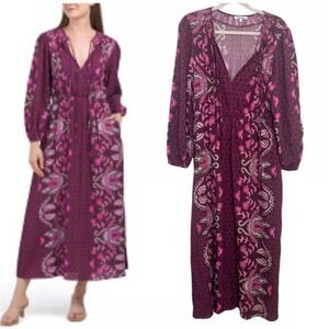 New Celina Moon purple long sleeve midi dress